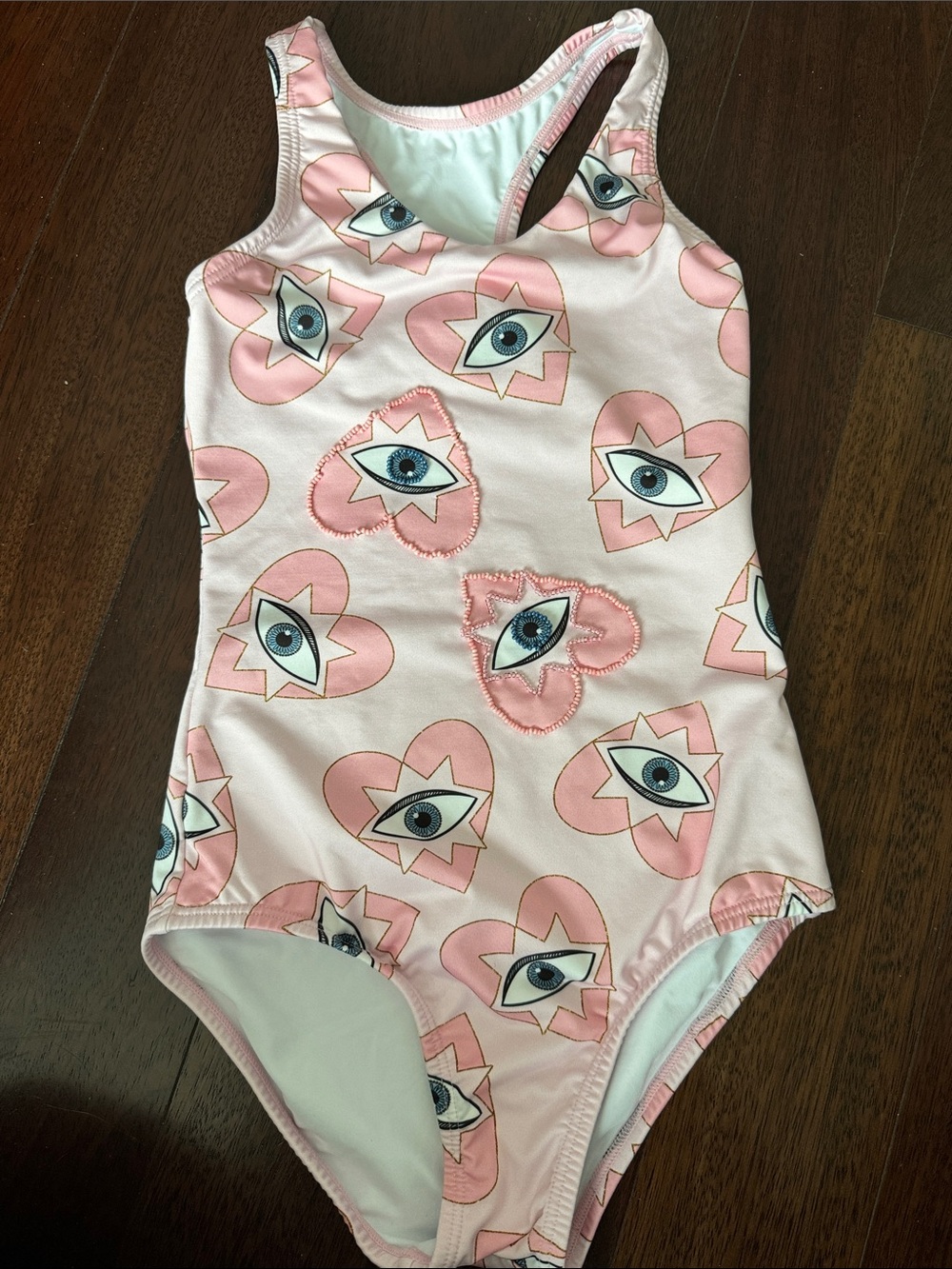 Submarine Pink Eye Heart One-Piece Kids Swimsuit